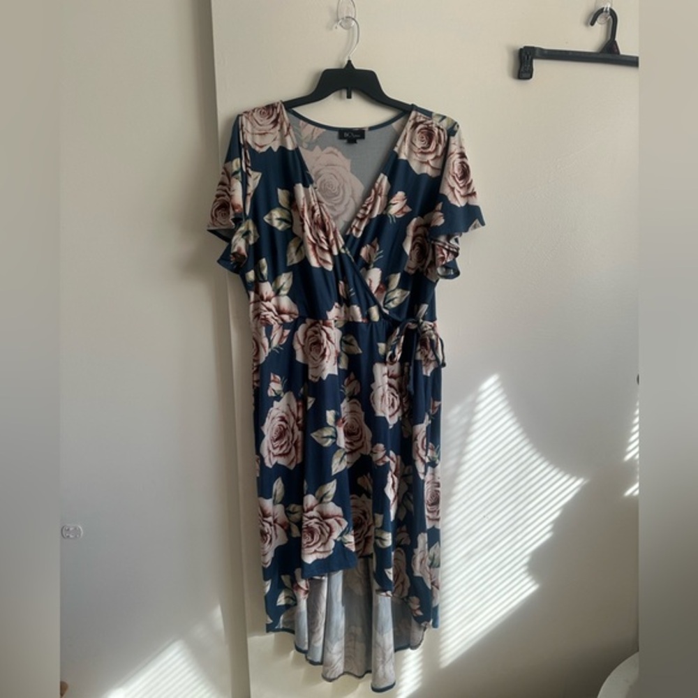 BCX High Low Floral Dress in Blue and Pink